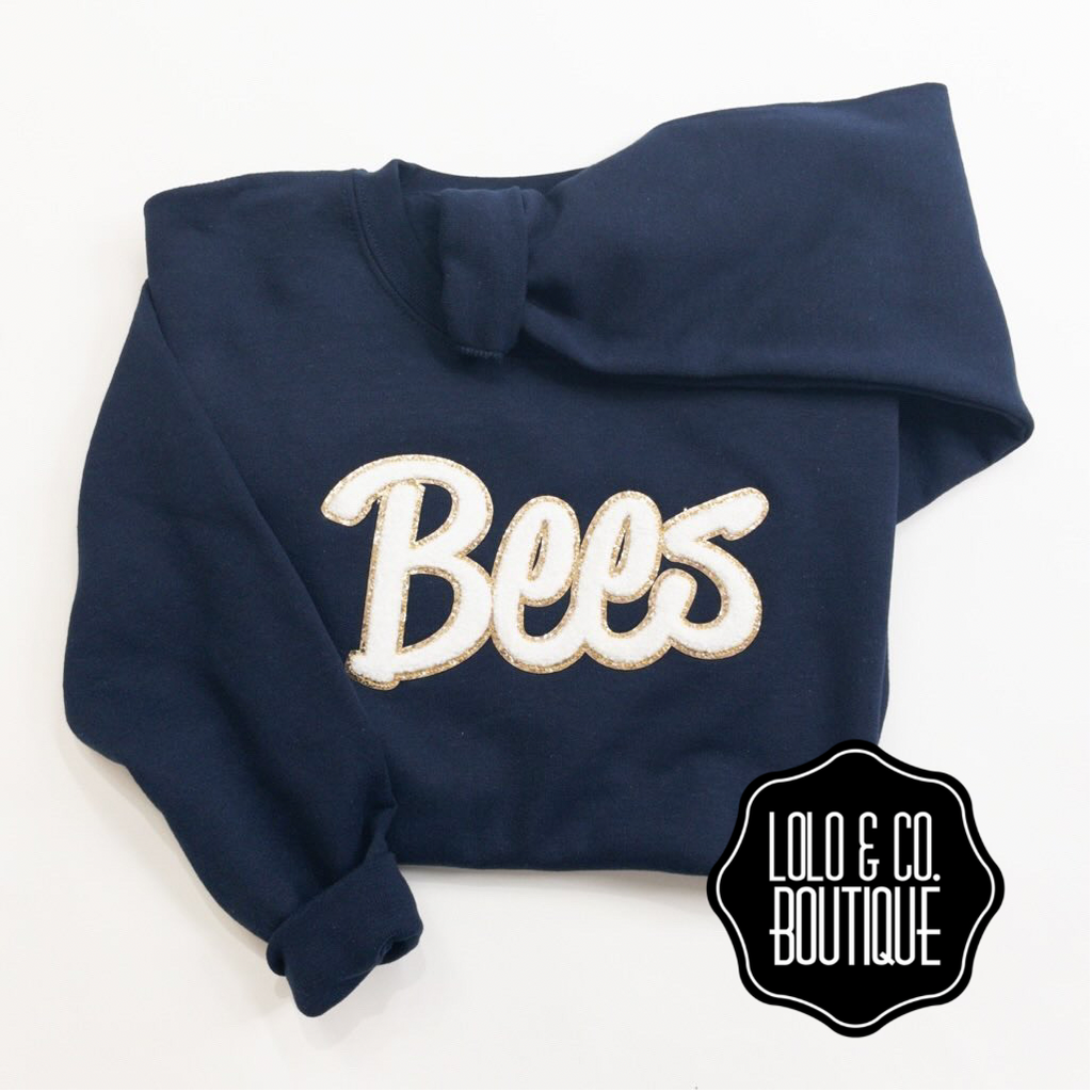 Bees - Chenille Patch Navy Sweatshirt