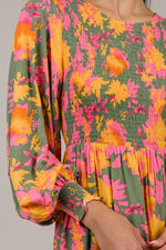 Olive/Pink Floral Dress