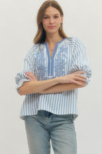 Blue Embroidered Top