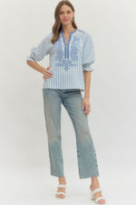 Blue Embroidered Top