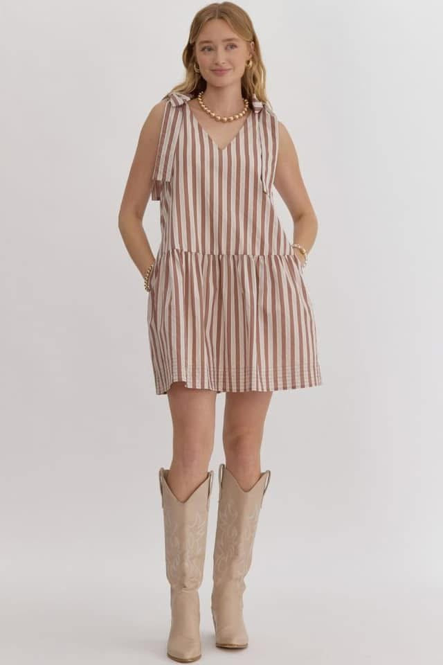 Brown Taupe Stripe Dress *Final Sale