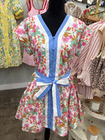 Blue White Ribbon Floral Dress