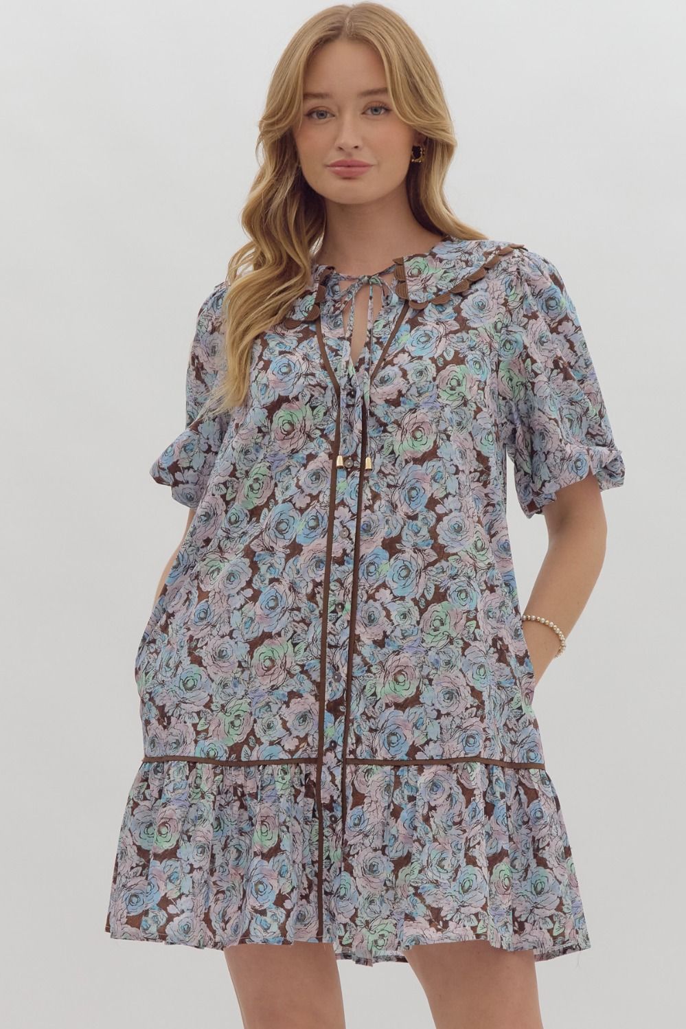 Brown & Blue Floral Dress *Final Sale