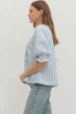 Blue Embroidered Top
