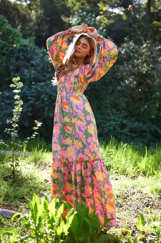 Olive/Pink Floral Dress