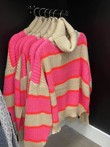 Hot Pink Ecru Sweater *Final Sale