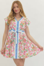 Blue White Ribbon Floral Dress