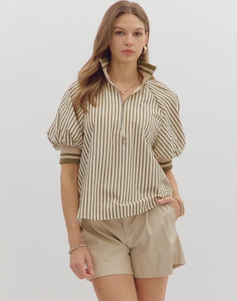 Olive Stripe Top