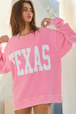 Pink Texas Ribbed Graphic Print Oversized Top