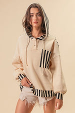 Striped  Pullover Waffle Hoodie