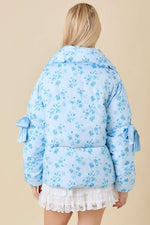 Blue Floral Bow Puffer Jacket