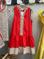 Red, beige and Leopard Dress