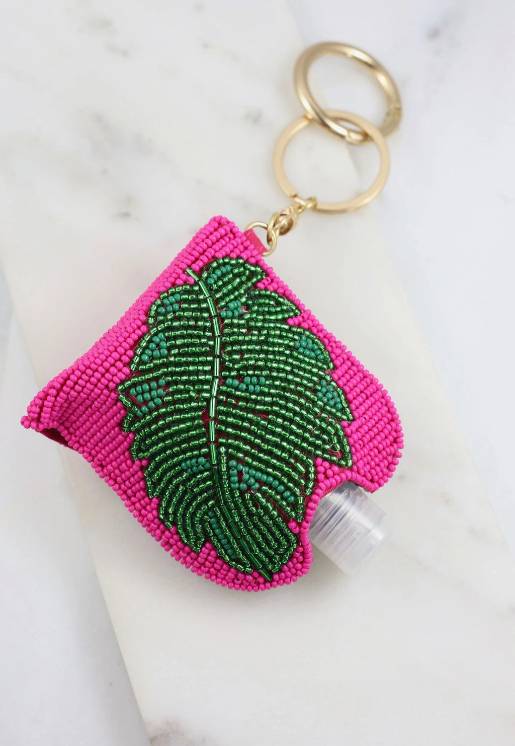 Jungle Palm Beaded Sanitizer Keychain Hot Pink